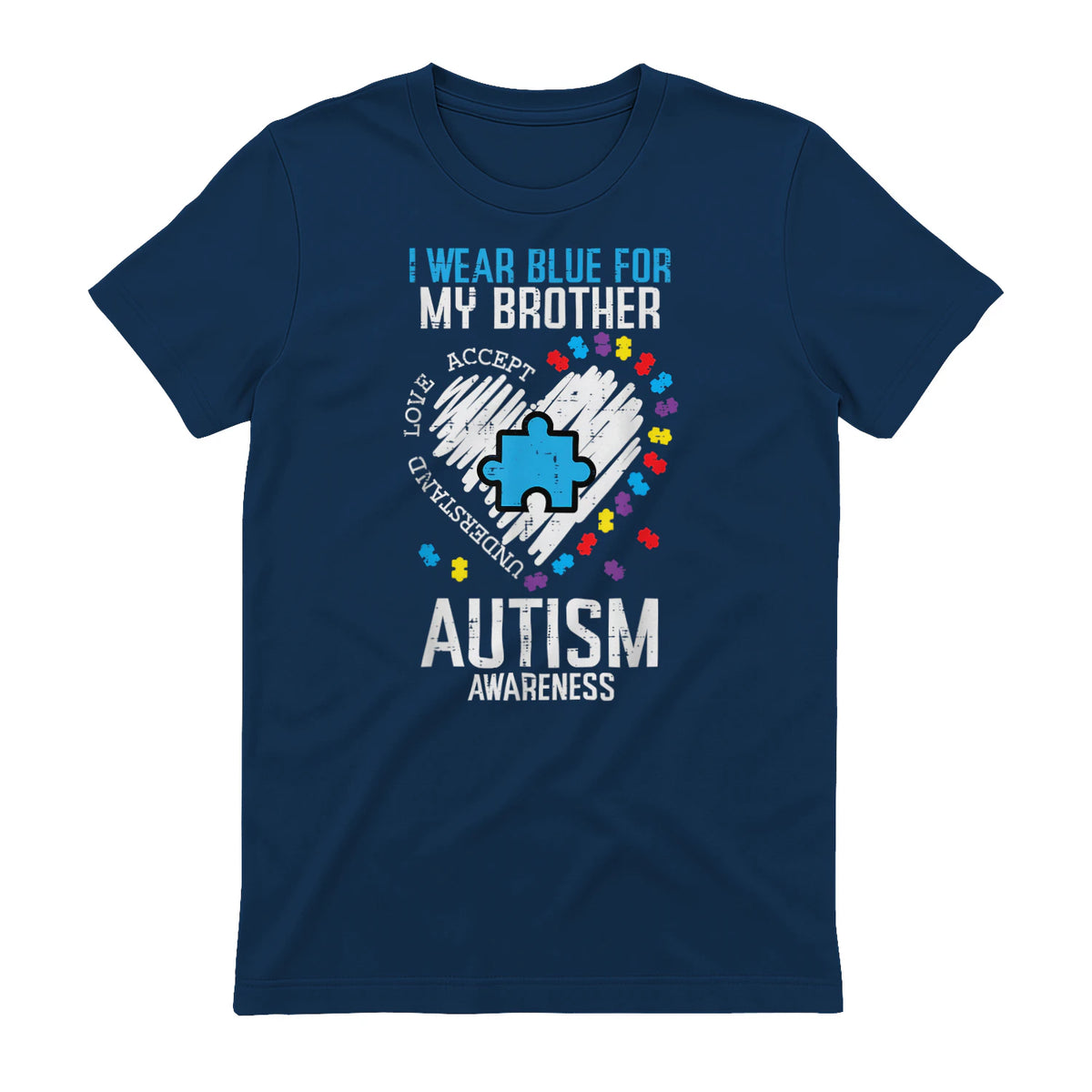 Blue for My Brother Autism Awareness Family Sister Sibling in Navy - back view