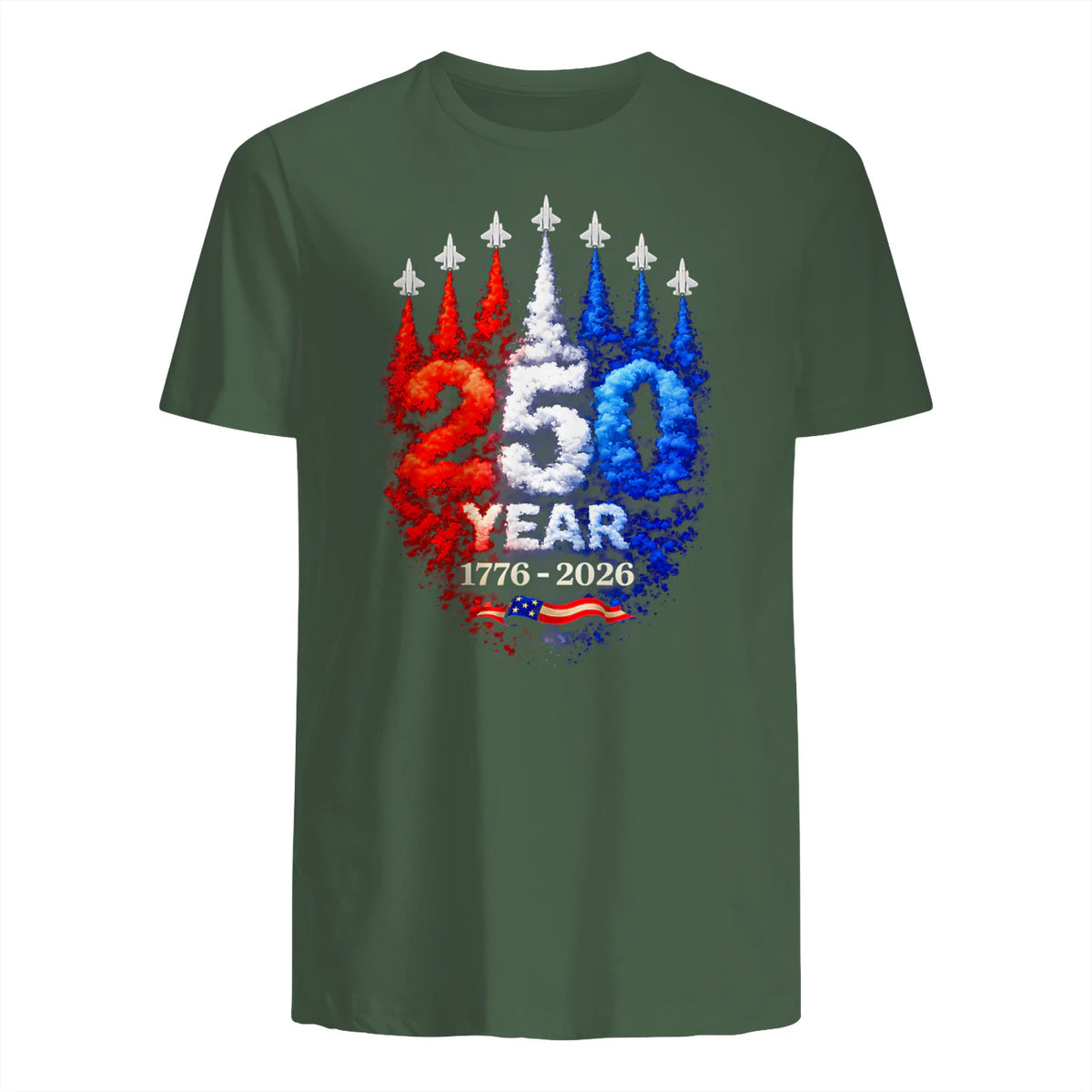 American Patriotic Fourth of July Anniversary T-Shirt in Military Green - back view