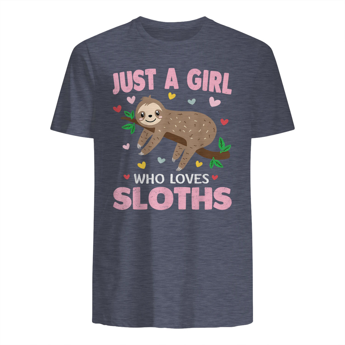 Just a Girl Who Loves Sloths Shirt Gift For Sloths Lover in Heather Navy - back view