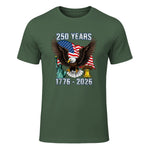 American Flag Fourth of July Anniversary T-Shirt in Military Green - front view