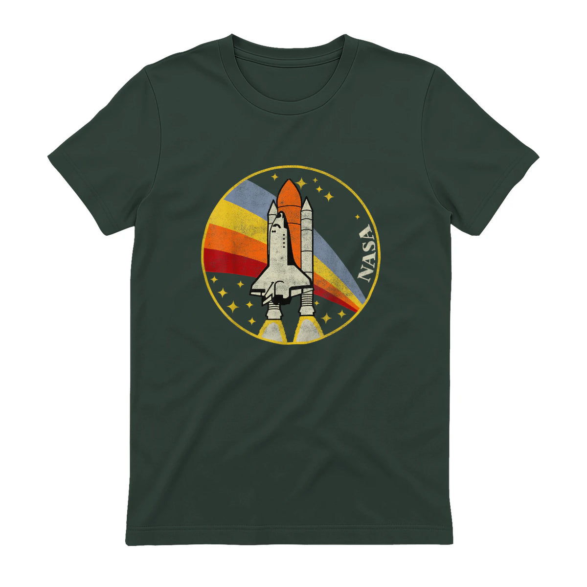 NASA Shuttle Launch Into Rainbow Premium Graphic T-Shirt T-Shirt UK in Forest Green - back view