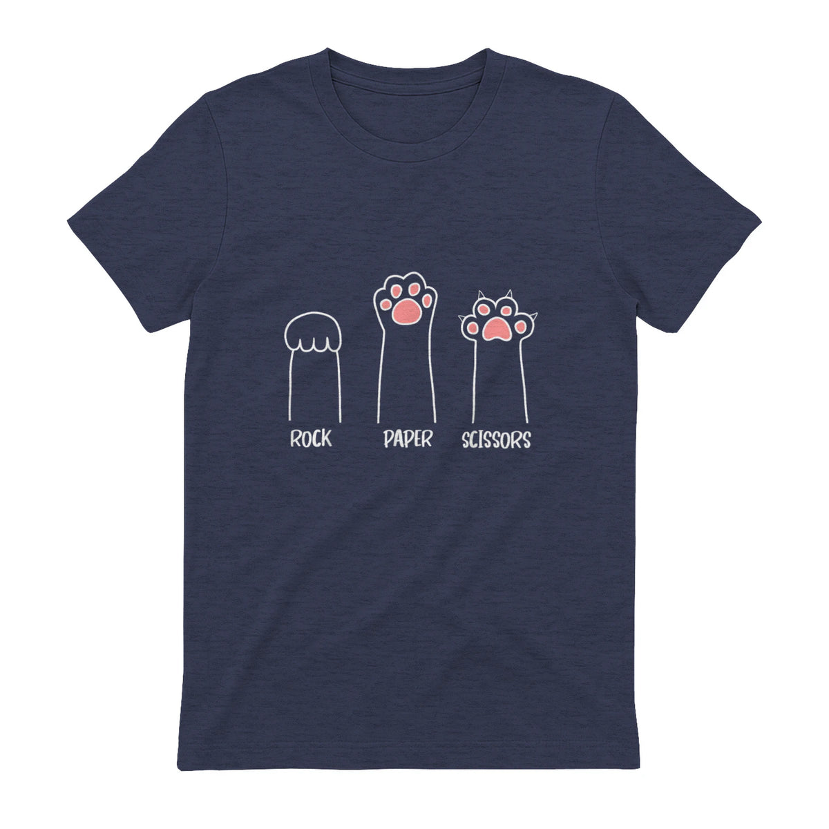 Introvert Cat Animal Rescue Pet Lover Apparel Rock Paper Scissors Hand Game Cute Paw Funny Cat T-Shirt in Heather Navy - back view