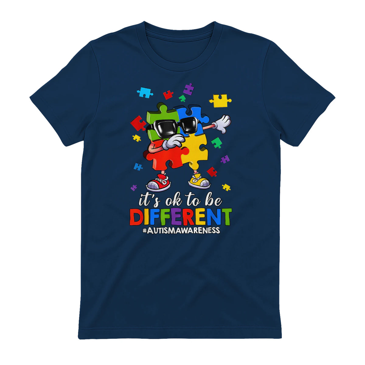 It's OK to Be Different Dabbing Puzzle Autism Awareness Kids in Navy - back view