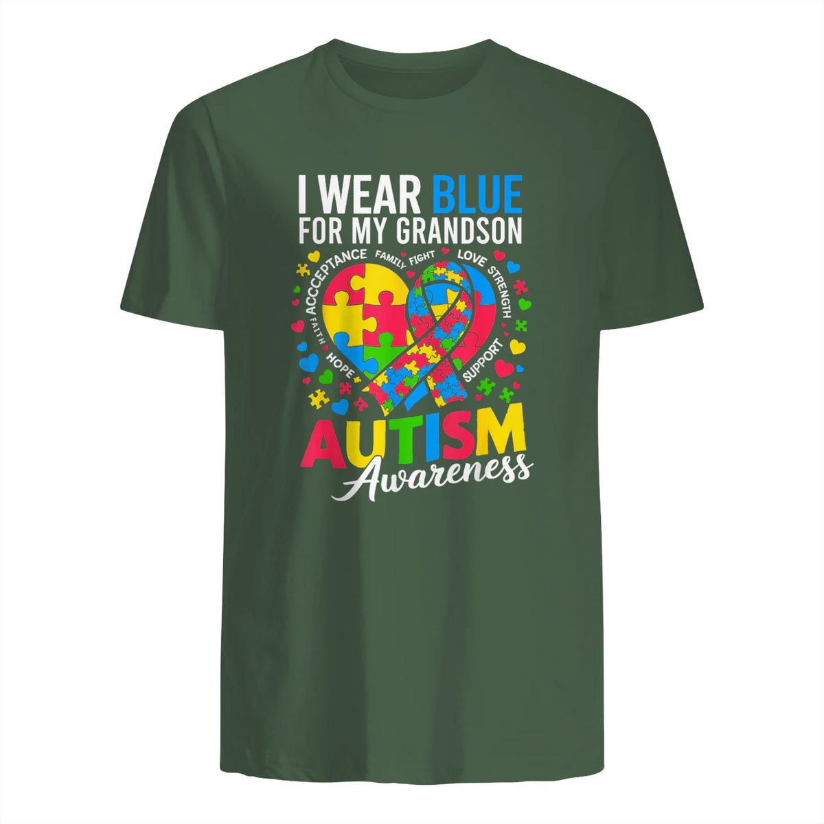 I Wear Blue for My Grandson Autism Awareness Grandma Nana in Military Green - back view