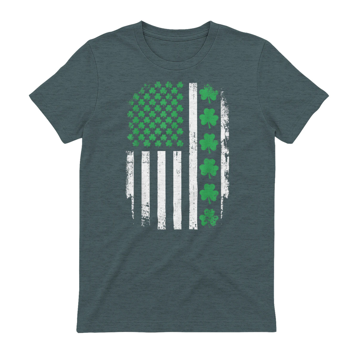US American Flag with Shamrocks for St Patricks Day T-Shirt in Dark Heather - back view