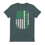 US American Flag with Shamrocks for St Patricks Day T-Shirt in Dark Heather - back view