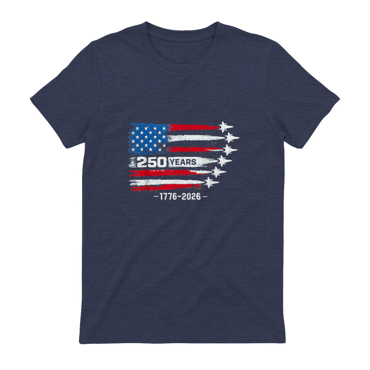 American Fourth of July Anniversary T-Shirt in Heather Navy - back view