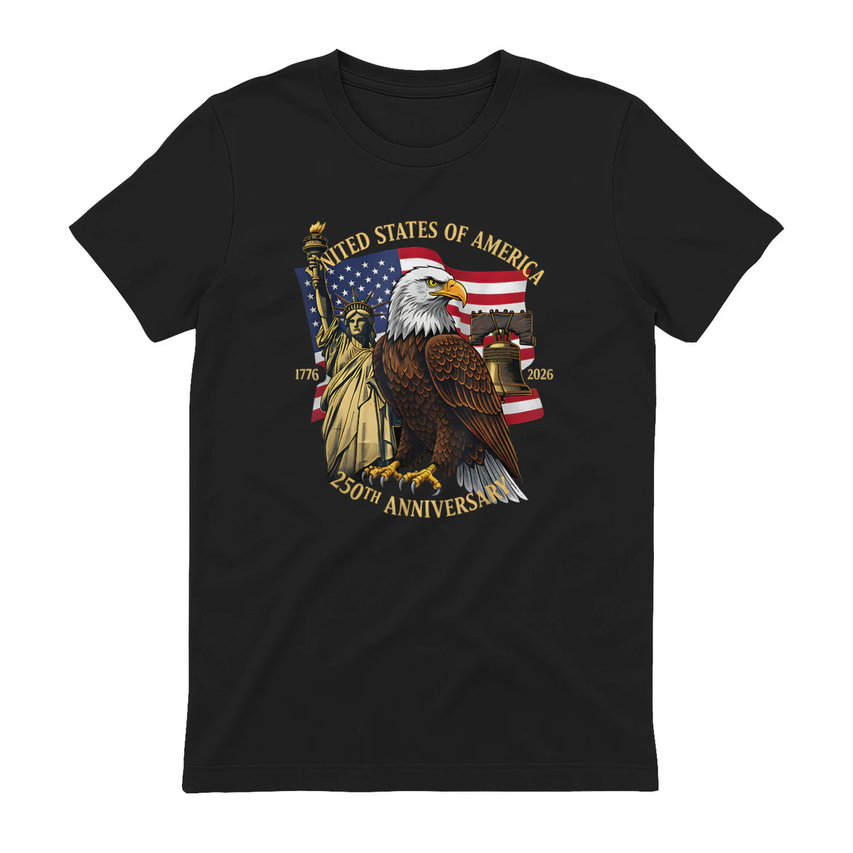 Patriotic Eagle Liberty Bell Anniversary T-Shirt in Black - back view