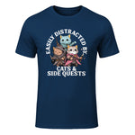 Cats Side Quest Funny Tabletop T-Shirt in Navy - front view