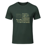 Husband Daddy Protector Hero Fathers Day Camo American Flag in Forest Green - front view