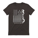 Remember Everyone Deployed RED Friday Military American Flag T-Shirt in Dark Chocolate - back view