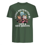 Cats Side Quest Funny Tabletop T-Shirt in Military Green - back view