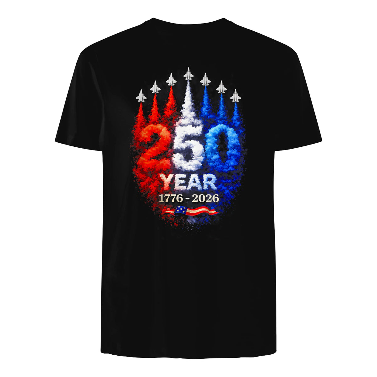 American Patriotic Fourth of July Anniversary T-Shirt in Black - back view