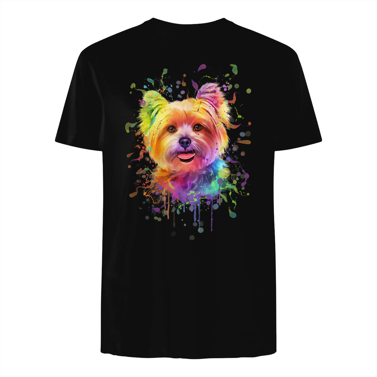 Colorful Splash Art Yorkshire Terrier Portrait Yorkshire Lover in Black - back view