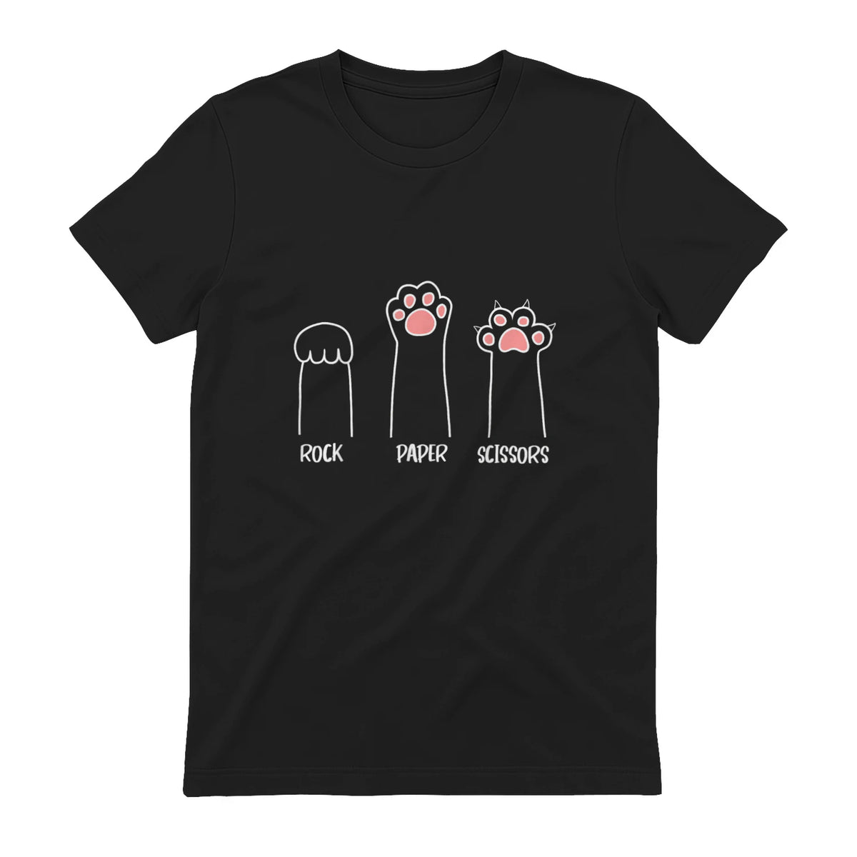 Introvert Cat Animal Rescue Pet Lover Apparel Rock Paper Scissors Hand Game Cute Paw Funny Cat T-Shirt in Black - back view