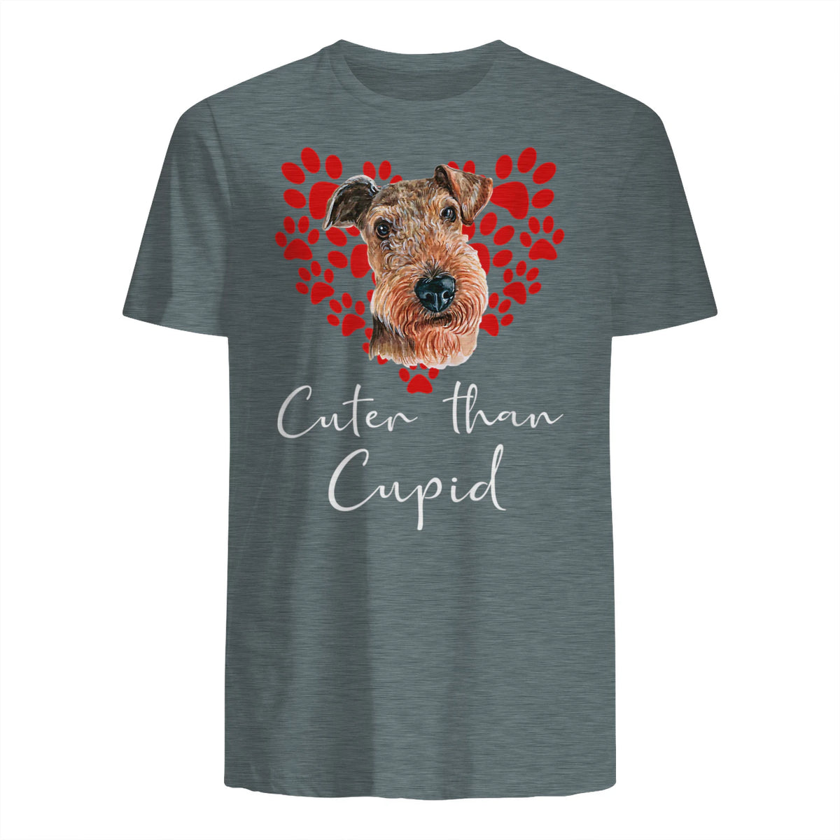AIREDALE TERRIER Cuter Than Cupid Disant Saint Valentin in Dark Heather - back view