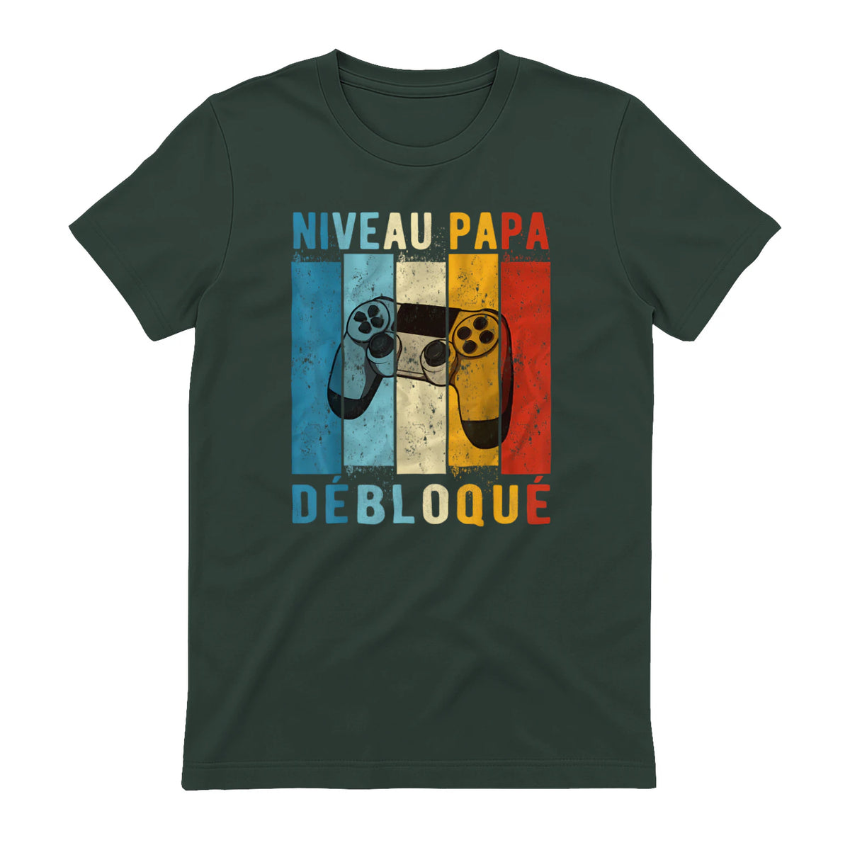 Nouveau Papa Nouvelle Naissance Annonce Gamer Humour T-Shirt in Forest Green - back view
