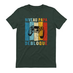 Nouveau Papa Nouvelle Naissance Annonce Gamer Humour T-Shirt in Forest Green - back view