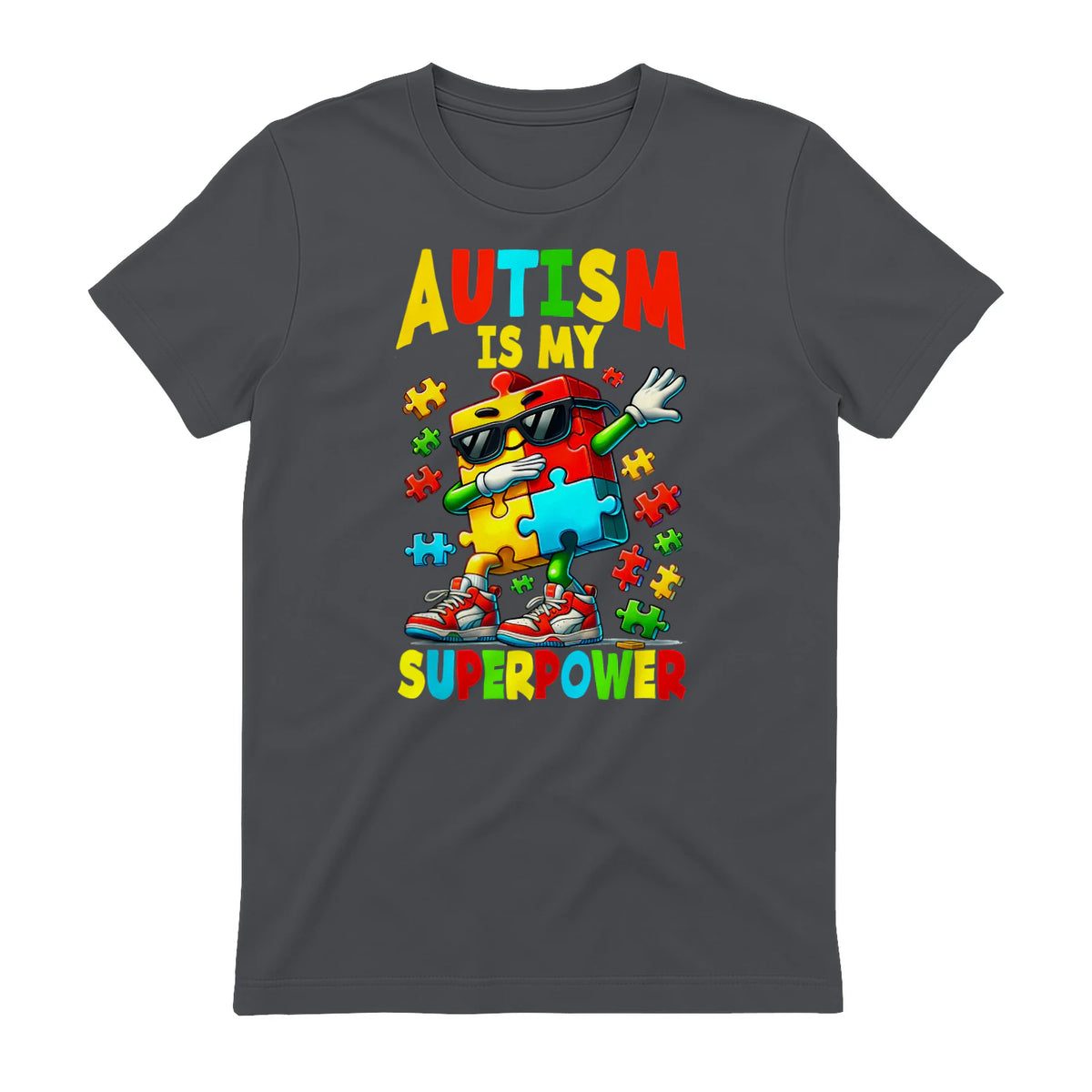 Puzzle Autism Awareness Autistic Support in Charcoal - back view