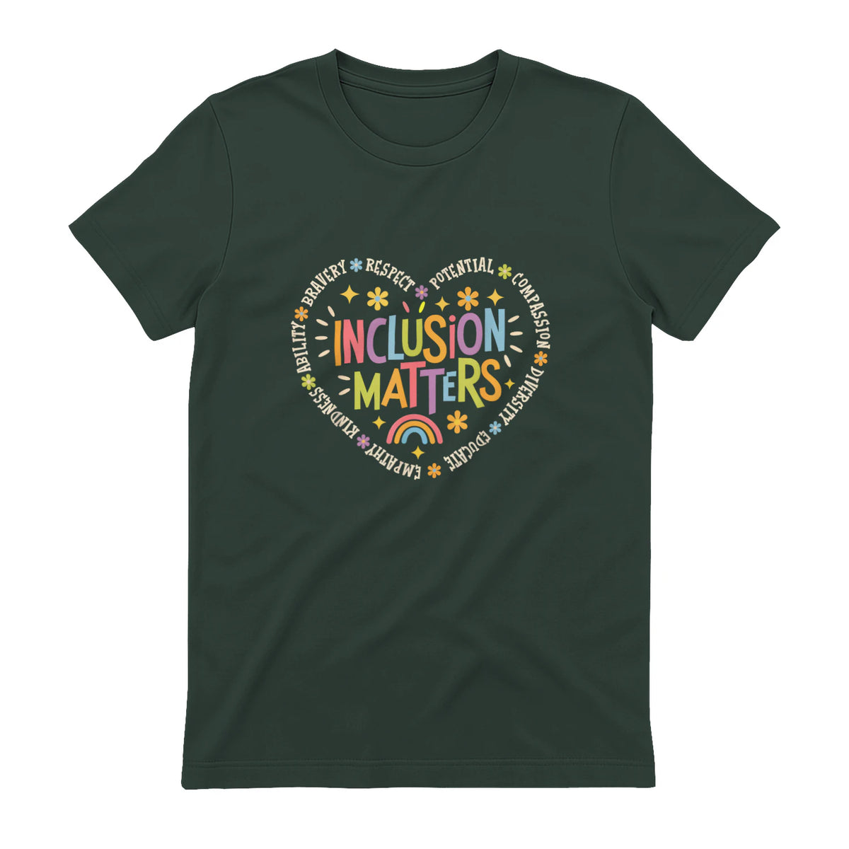Inclusion Matters Special Education Teacher Autism Awareness in Forest Green - back view