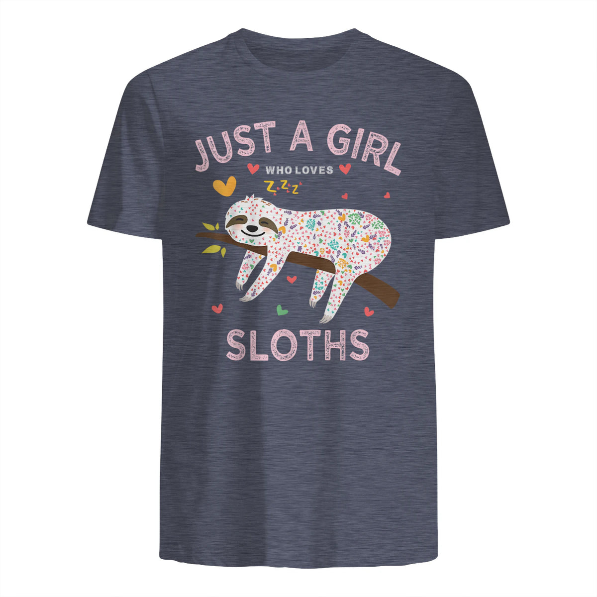 Funny Just a Girl Who Loves Sloths T-Shirt Sloths Lover Gift in Heather Navy - back view