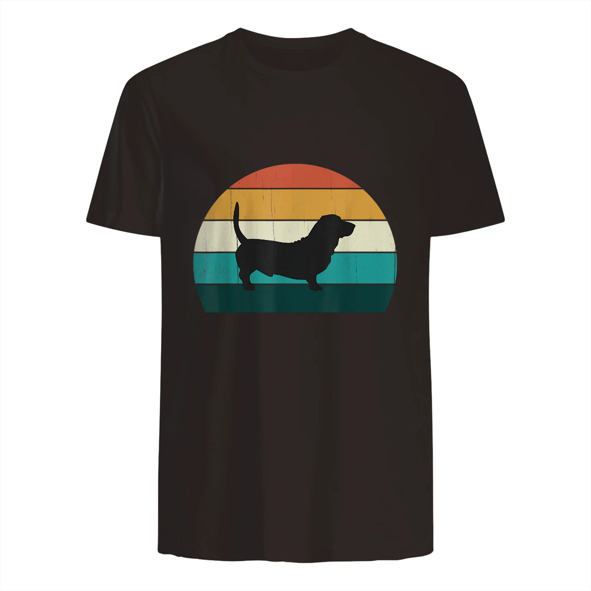 Basset Hound rétro Amant Vintage Sunset Dog & Puppy in Dark Chocolate - back view