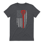 Vintage American Flag Lacrosse Youth Apparel, Boys Men USA T-Shirt in Charcoal - back view