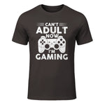 I Can't Adult Now I'm Gaming Gamer Console T-Shirt in Dark Chocolate - front view
