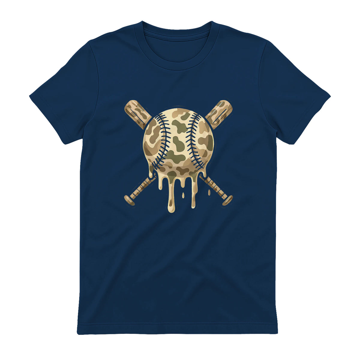 Baseball Drip Camo Baseball Bats Boys Sports Cool Game Day T-Shirt in Navy - back view