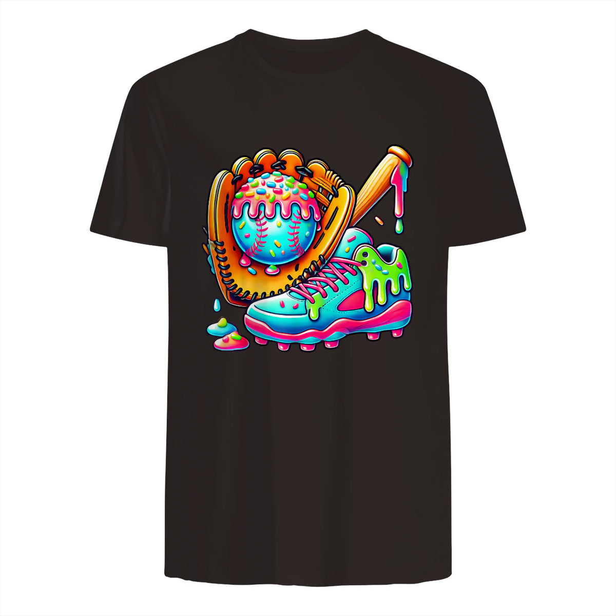 Ice Cream Drip Baseball Stuff Baseball Drip for Boys Graphic T-Shirt in Dark Chocolate - back view
