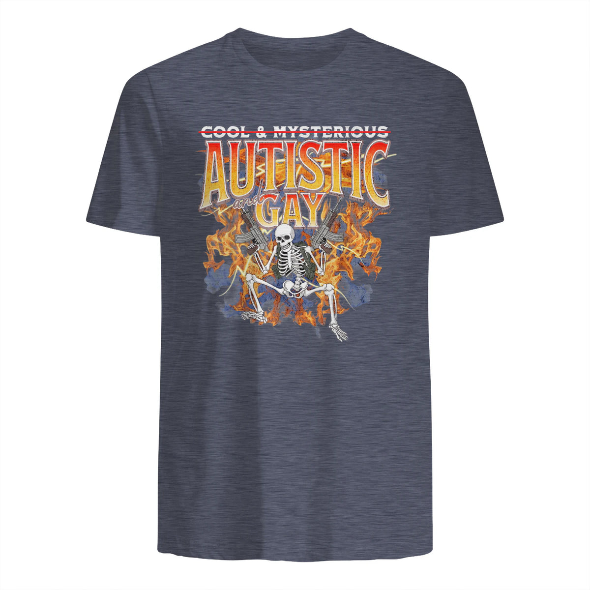 Autism Meme Funny Tism Squelette Autistique et Gay Humour in Heather Navy - back view