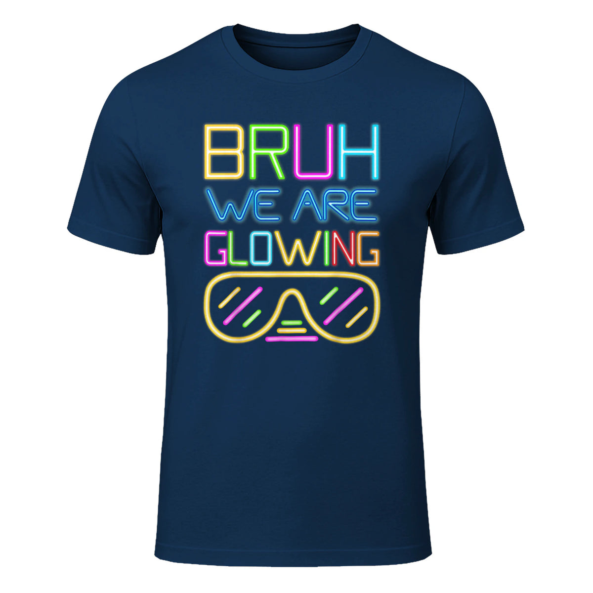 Bruh We are Glowing in My Glowing Era Hello Summer Vacation T-Shirt in Navy - front view