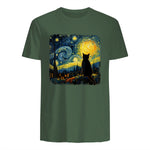 Starry Night Cat Lover T-Shirt in Military Green - back view