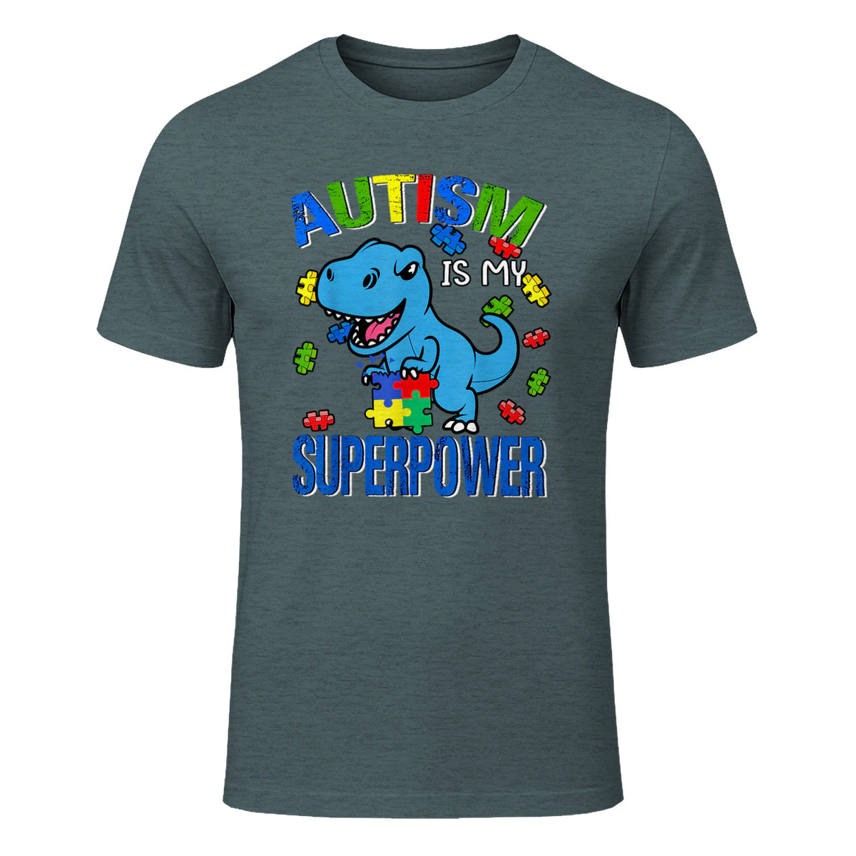 Kids Autism Awareness is My Superpower Boys in Dark Heather - front view