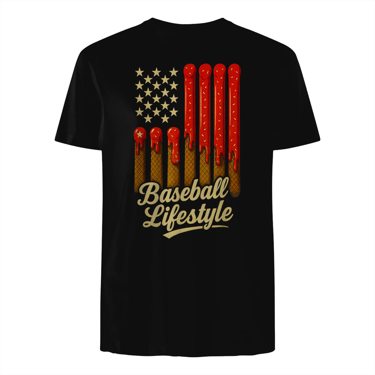 Baseball Lifestyle Apparel Youth Baseball Drip Ice Cream T-Shirt in Black - back view