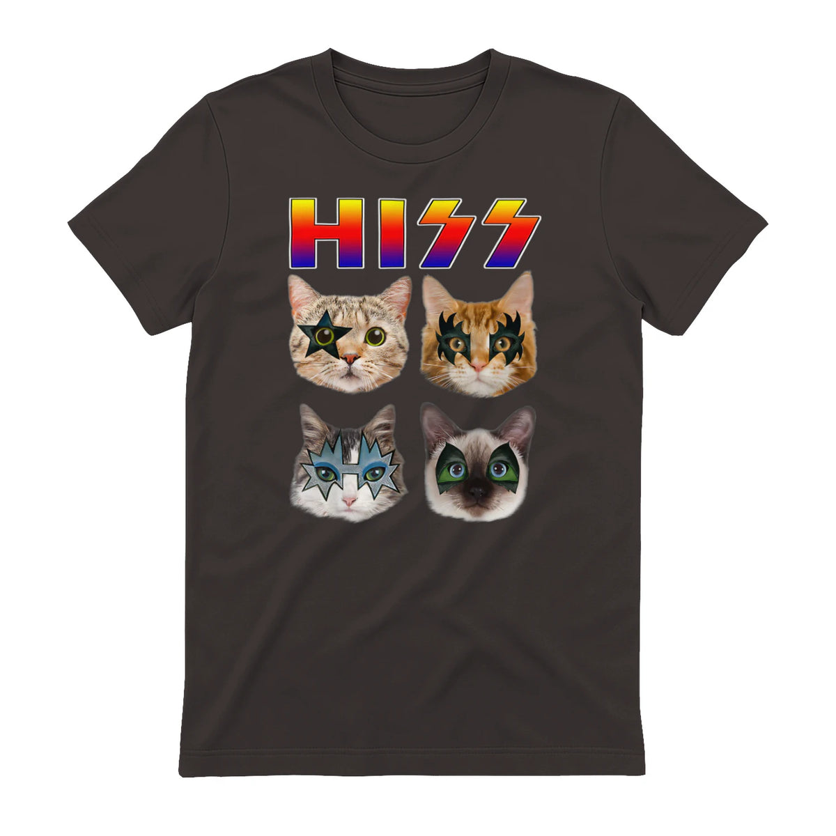Funny Cat Hiss Rock and Roll For Cat Lover, Cat Dad, Cat mom T-Shirt in Dark Chocolate - back view