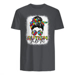 Autism Mom Life Messy Bun T-Shirt in Charcoal - back view