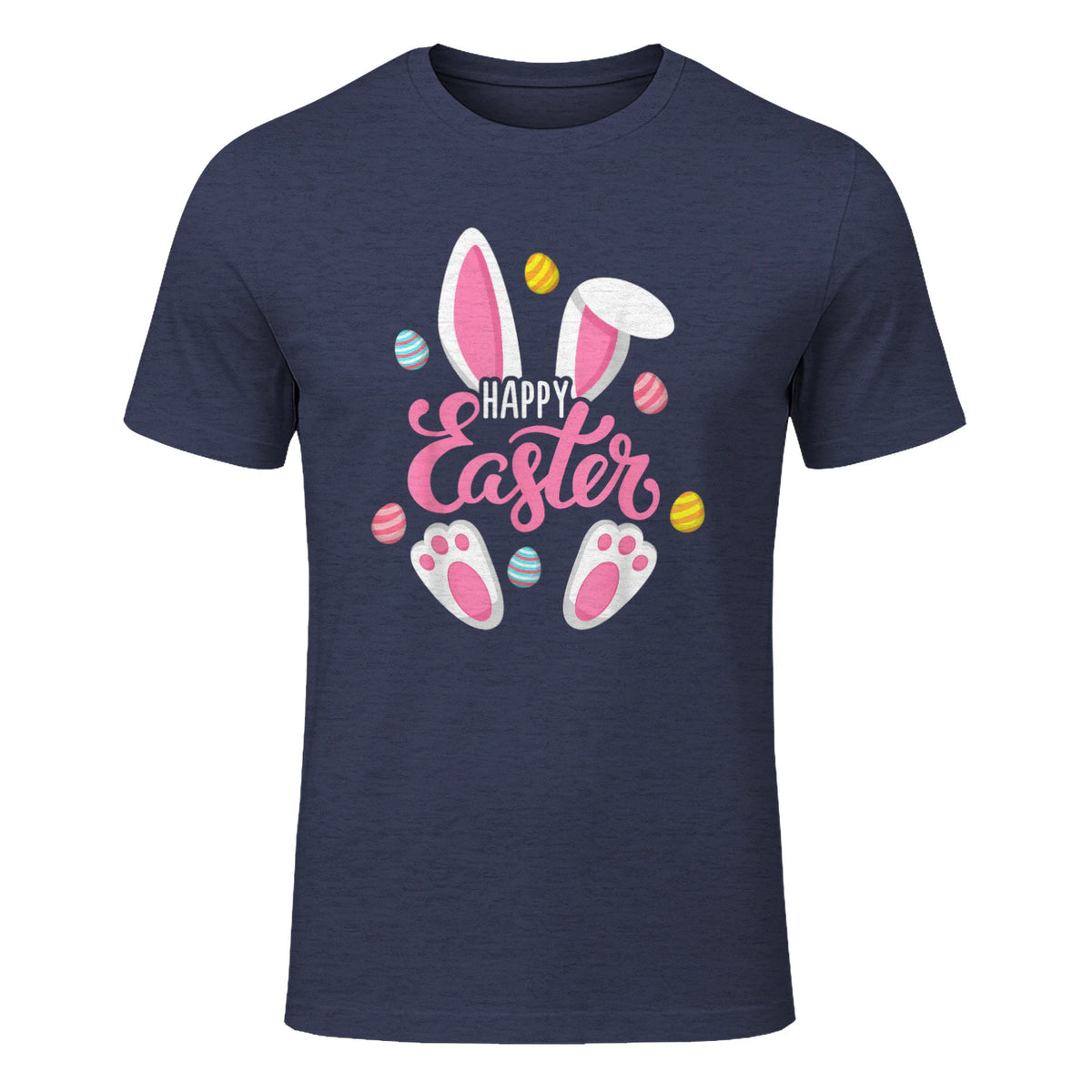 Happy Easter Bunny Women Girls Rabbit Easter Egg Hunt Funny in Heather Navy - front view