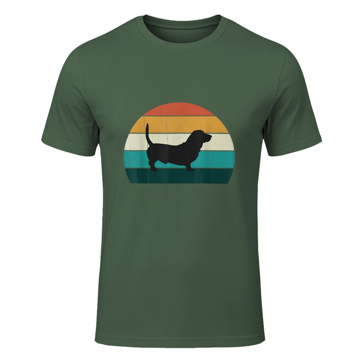 Basset Hound rétro Amant Vintage Sunset Dog & Puppy in Military Green - front view