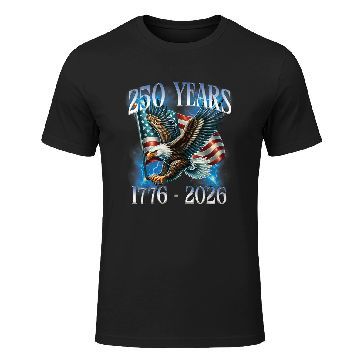 Eagle and Flag Anniversary Birthday T-Shirt in Black - front view