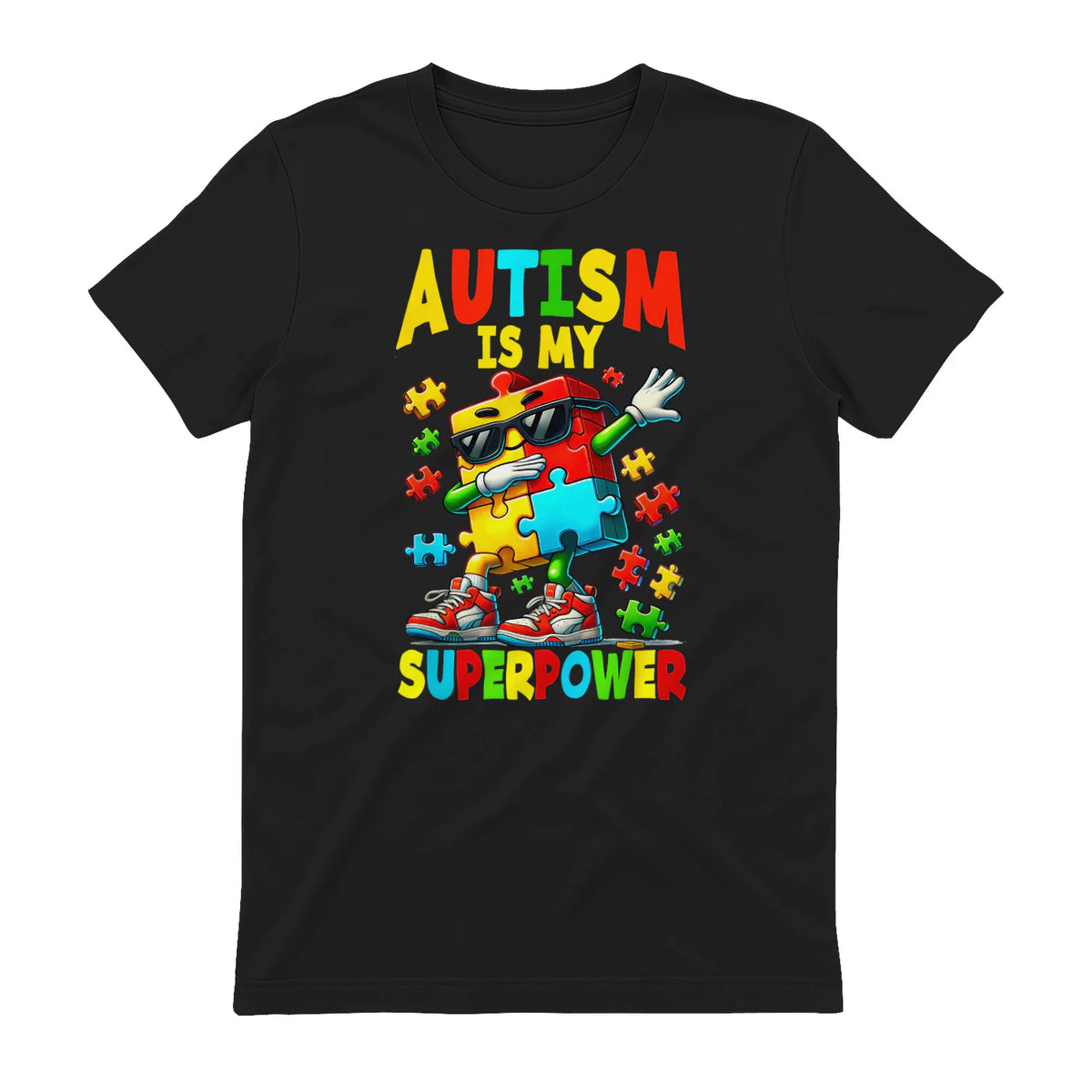 Puzzle Autism Awareness Autistic Support in Black - back view