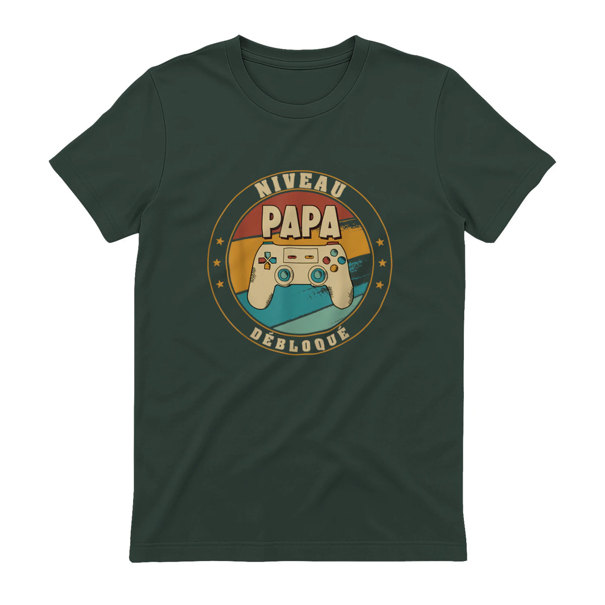 Nouveau Papa Parents Humour Gamer Nouvelle Naissance Annonce T-Shirt in Forest Green - back view