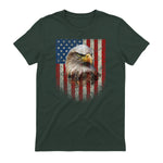 American Flag Bald Eagle Patriotic Red White Blue T-Shirt in Forest Green - back view