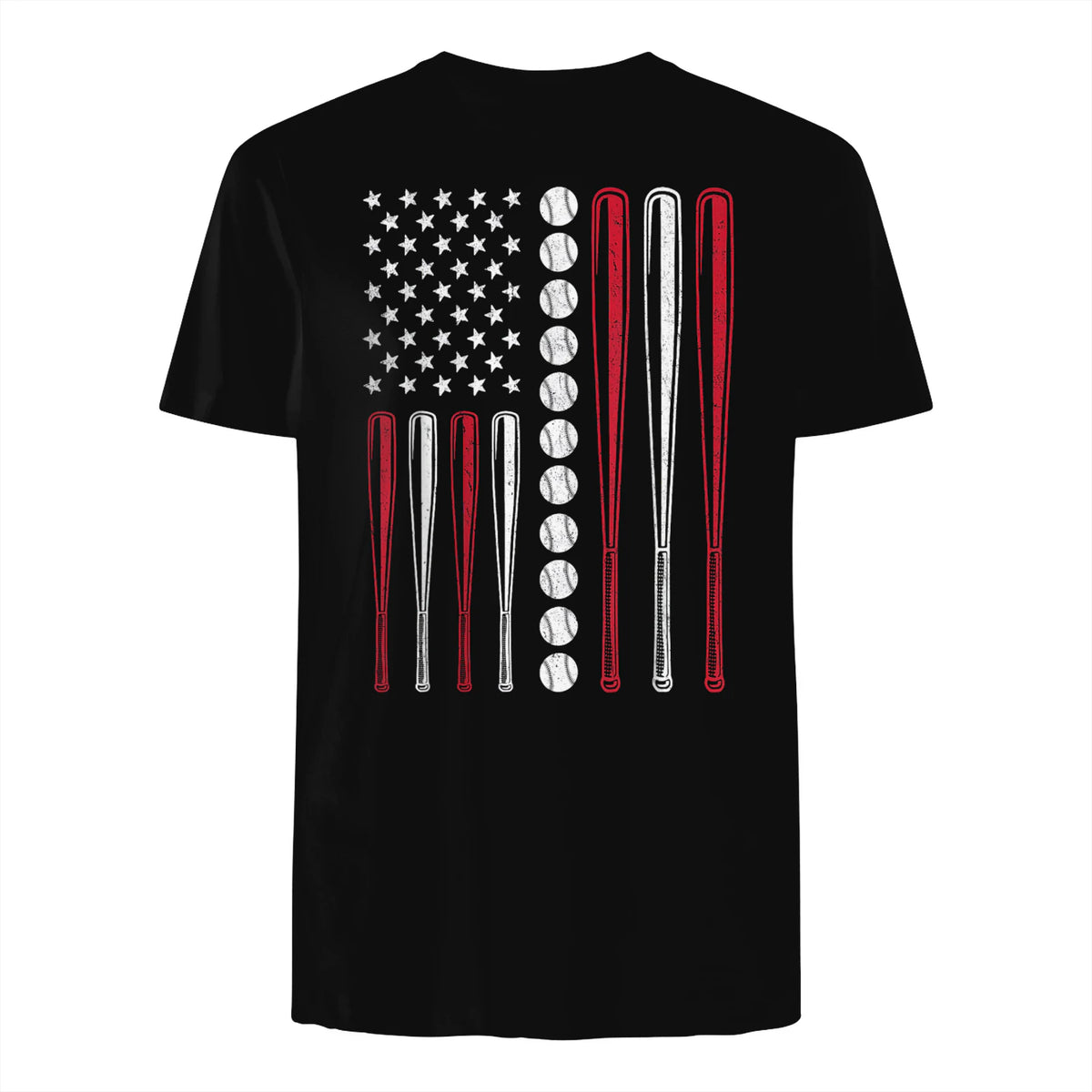 Patriotic Baseball Fourth of July USA Flag T-Shirt in Black - back view
