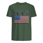 USA American Flag United States US Patriotic T-Shirt in Military Green - back view