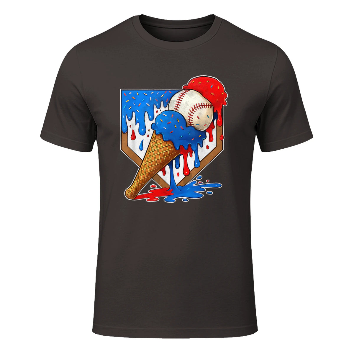 Distressed Baseball Boys Ice Cream Drip Baseball Boys Youth T-Shirt in Dark Chocolate - front view