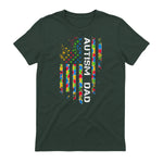Autism Dad Awareness American Flag USA T-Shirt in Forest Green - back view