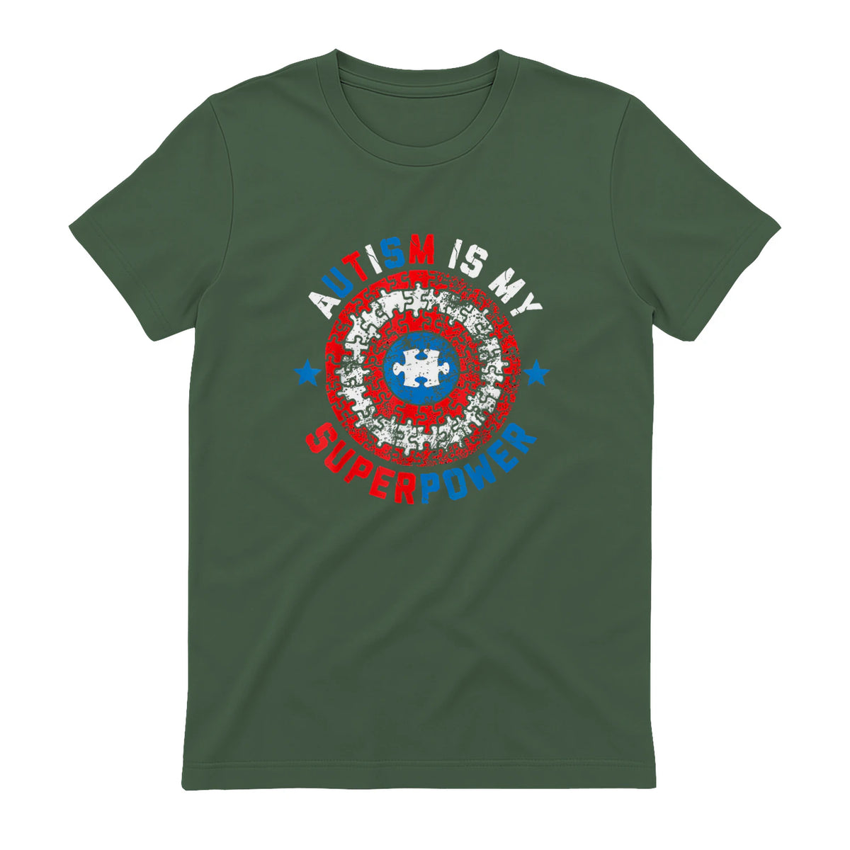 Autism is My Superpower Autism Awareness Autistic for Boys in Military Green - back view