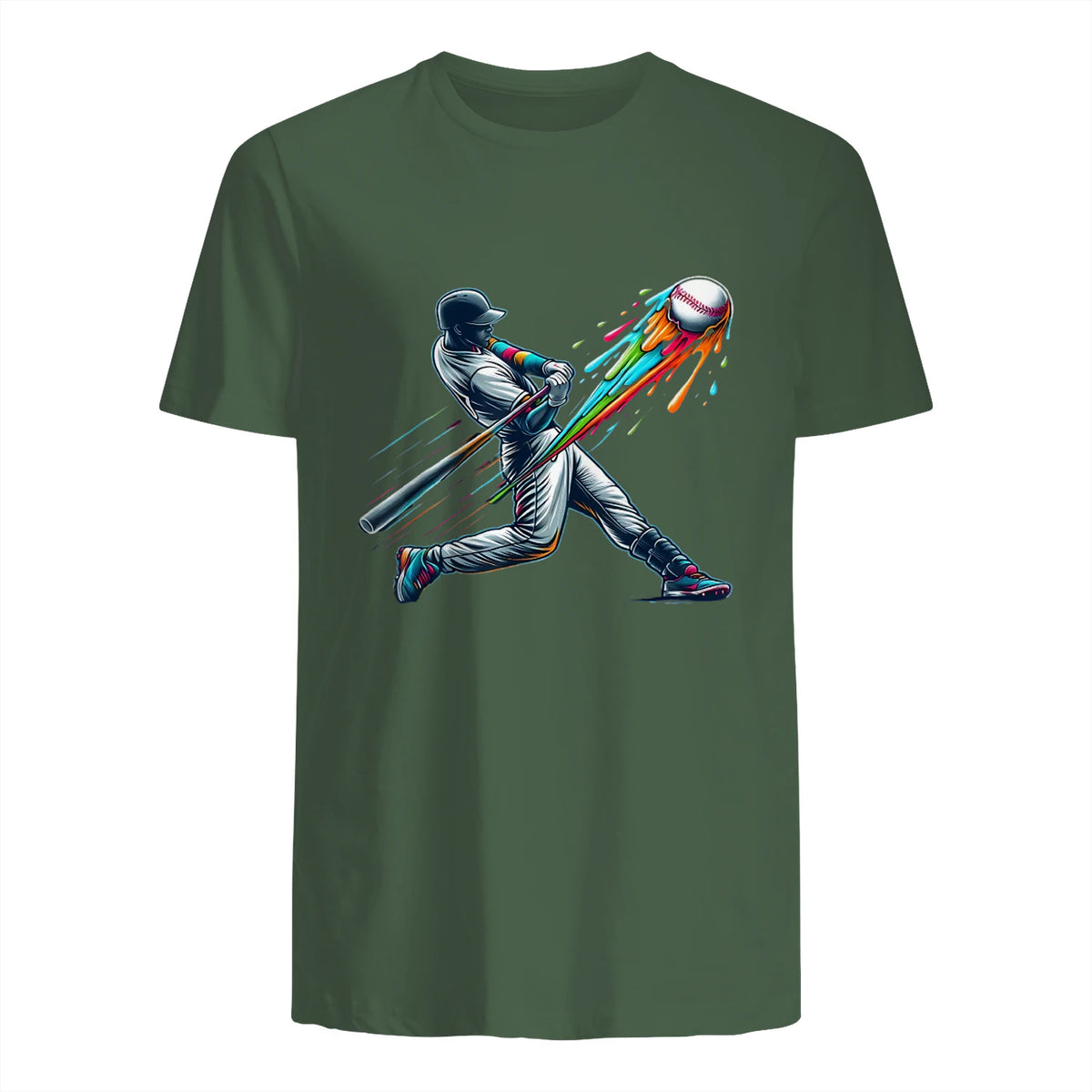Baseball Player Drip T-Shirt in Military Green - back view