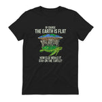 Flat Earth Society T Shirt Turtle Elephants Men Women Gift in Black - back view